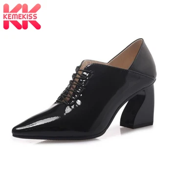 

KemeKiss Sexy Women Real Leather High Heel Shoes Lace Up Thick Heel Pumps Daily Fashion Party Office Lady Footwear Size 34-39