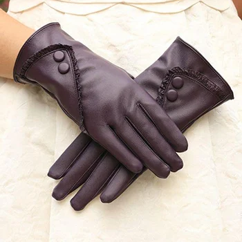 

New Women's Gloves Genuine Leather Winter Warm Fluff Woman Soft Female Rabbit Fur Lining Riveted Clasp High-quality Mittens