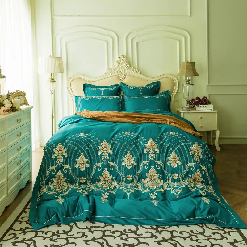 Elegant Baroque 80S Egypt Cotton Luxury Bedding Set Embroidery silky Duvet Cover Bed Sheet