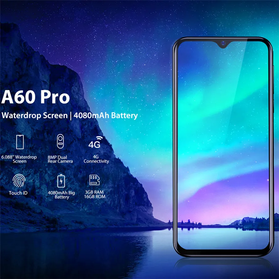 Смартфон Blackview A60 Pro, 3 Гб+ 16 ГБ, мобильный телефон MT6761V, Android 9,0, экран капли воды, 4080 мАч, Face ID, 4G, мобильный телефон