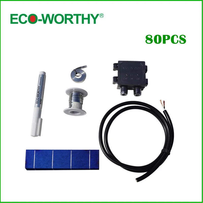 

80pcs 156x39mm Polycrystalline Solar Cells kits tab wire bus wire flux pen Junction box High Quality for DIY 80W Solar Panel