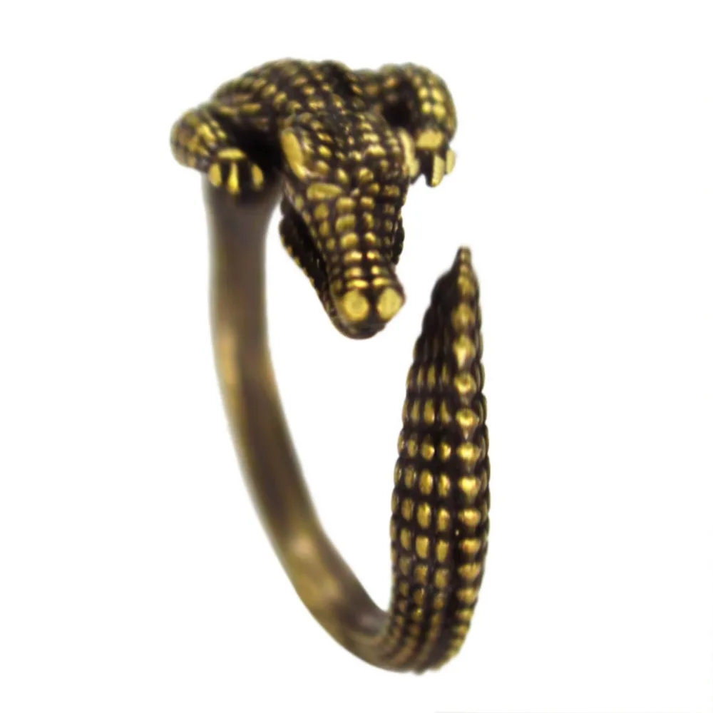 QIAMNI хиппи шик Регулируемый аллигатора Wild крокодил животных кольца для Для женщин девочек Для мужчин Уникальный рождественский подарок на
