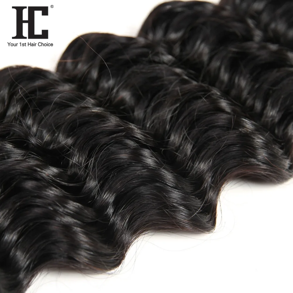 Clearance HC Human Hair Deep Wave 2 Bundles With 360 Frontal Pre Plucked Brazilian Hair Weave Bundles 3 PCS Natural Color Non Remy Hair 3