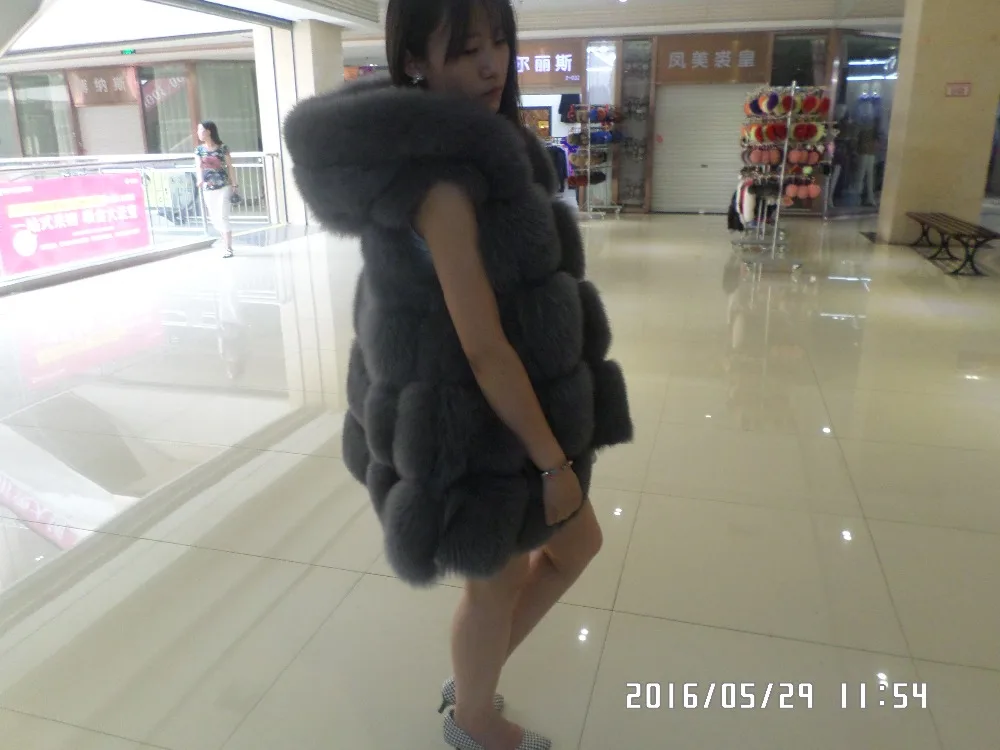 The real natural fox fur vest with hood