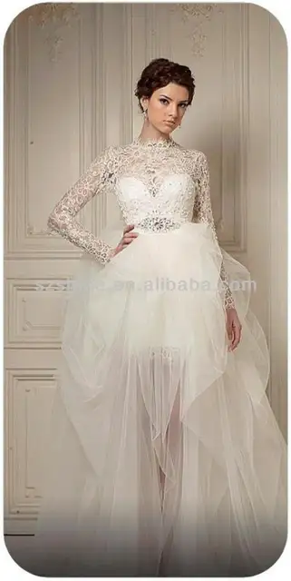 Ywd11074 Fabulous Bedazzled Neck Puffy Skirt Lace Long Sleeve