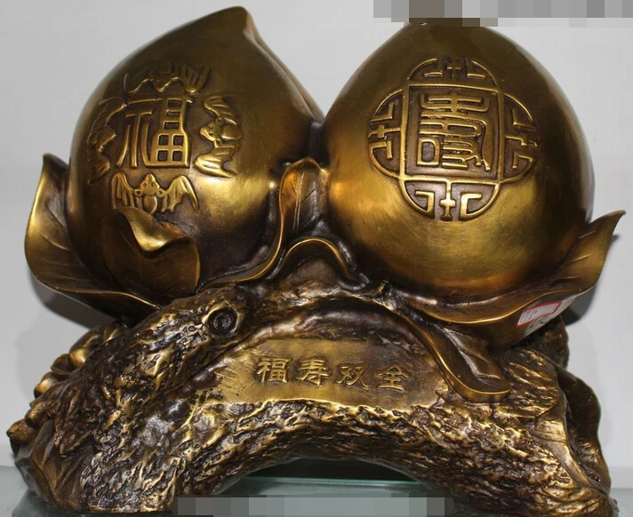

shitou 002795 15" Chinese Folk Bronze Fu Blessing Bat Longevity Shou Peach Leaf Holder Statue discount 30% (C0324)