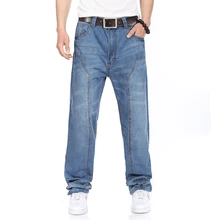 Мужские хип-хоп свободные джинсы с широкими штанинами, мужские джинсы размера плюс в стиле пэчворк, мужские синие джинсы свободного кроя, штаны большого размера s 46 44 42 40, талия