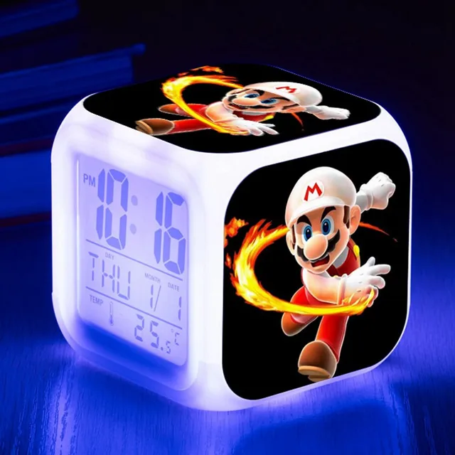 Super Mario Bros Alarm Clock with 7 Colors Change LED Digital Clock