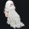 Navidad Cosplay peluca barba Santa Claus barba peluca pelo sintético largo rizado blanco adulto Cosplay disfraz de regalo para Navidad juego de rol ► Foto 2/6