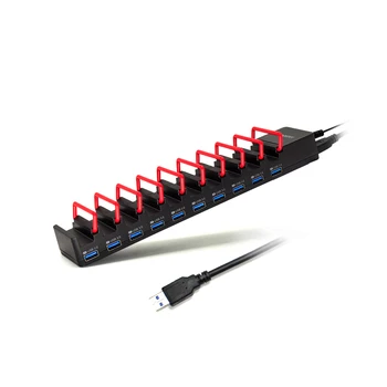 

USB 3.0 Hub Adapter 10 Ports Charging Station High Speed Charger Phone Support with Power Adapter for PC Laptop