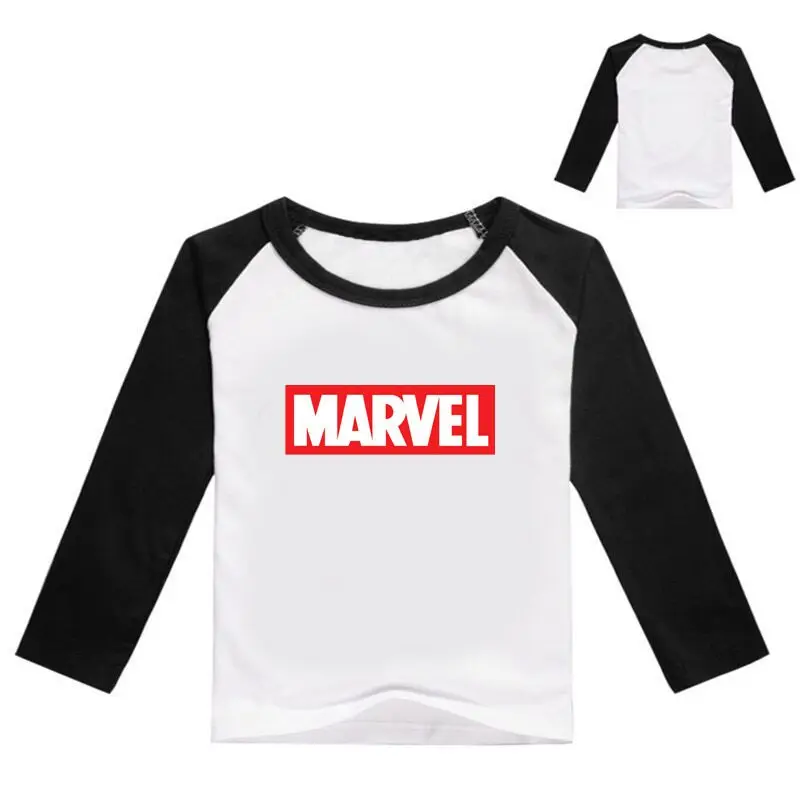 Новая одежда для девочек от 2 до 12 лет рубашка с героями комиксов Marvel топы для мальчиков года, детские футболки с длинными рукавами на осень, футболки для маленьких мальчиков, dert4455