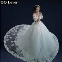 2019 New Dubai Elegant Long Sleeves A-line Vestios De Novia Sheer Crew Neck Lace Appliques Beaded Wedding Dresses