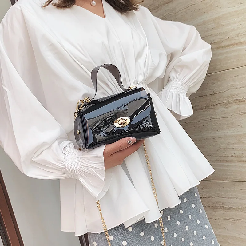 

Summer Clear Bag Lady New Fashion Small Female Crossbody Bag Chains Handbag Laser Jelly Tote Bag Flap Women Messenger Bag Bolso