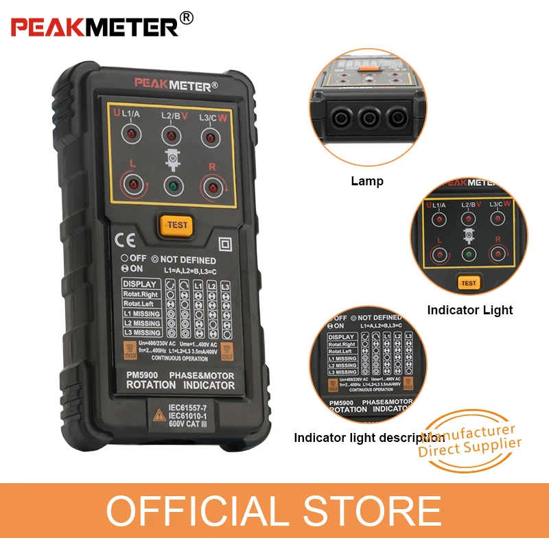 Тестер последовательности PEAKMETER PM5900 3 фазный ампервольтметр для измерения