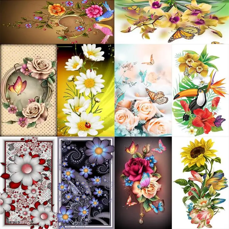 

5D Crystal Full Drill Diamond Painting Flower Butterfly Embroidery Mosaic Craft Kit Round Rhinestone Needlework