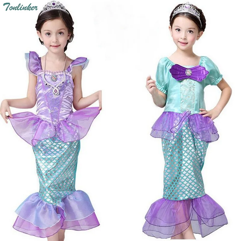 Платье русалки для девочек; Детский костюм принцессы для костюмированной вечеринки на Хэллоуин; платья; популярные вечерние платья для девочек; подарок на год