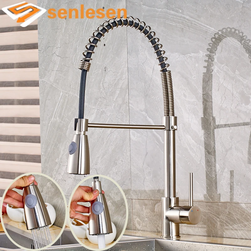

Pull Down Dual Functions Sprayer Hot Cold Spring Water Kitchen Faucet Deck Mounted Brushed
