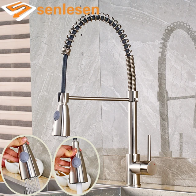 Special Price Pull Down Dual Functions Sprayer Hot Cold Spring Water Kitchen Faucet Deck Mounted Brushed