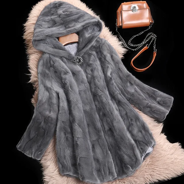 Luxury Genuine Piece Mink Fur Coat Jacket Autumn Winter Women Fur Warm