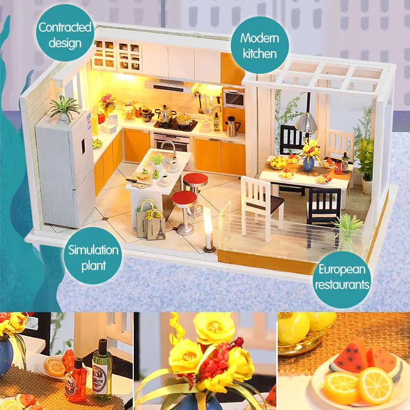 Кукольный дом мебель Miniatura DIY кукольные домики набор миниатюры кукольный домик кухня дети деревянные игрушки для детей подарок на день рождения