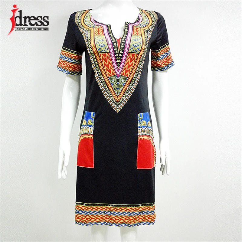 IDress S-XXXL Plus Size Sexy Casual Summer Dress Women Short Sleeve Party Dresses 2017 Black Vintage Traditional Printed Dresses (1)