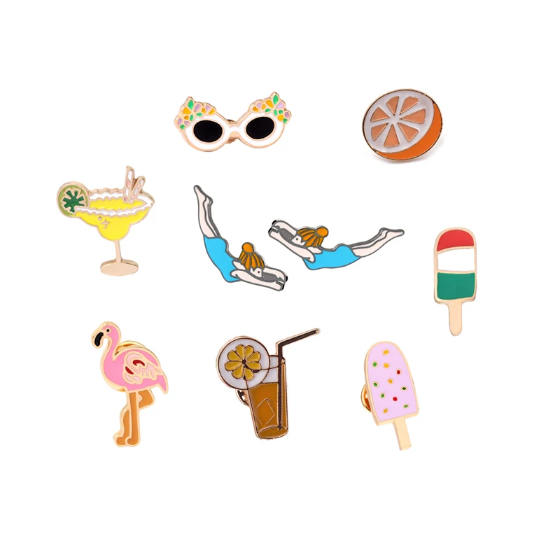 

Cartoon Flamingo Watermelon Popsicle Sunglasses Orange Lemon Juice Sports Girl Enamel Brooch Denim Jackets Decoration Button Pin