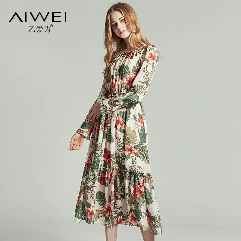 Spring Summer Women Long Floral Dress Elegant Beach Party Casual