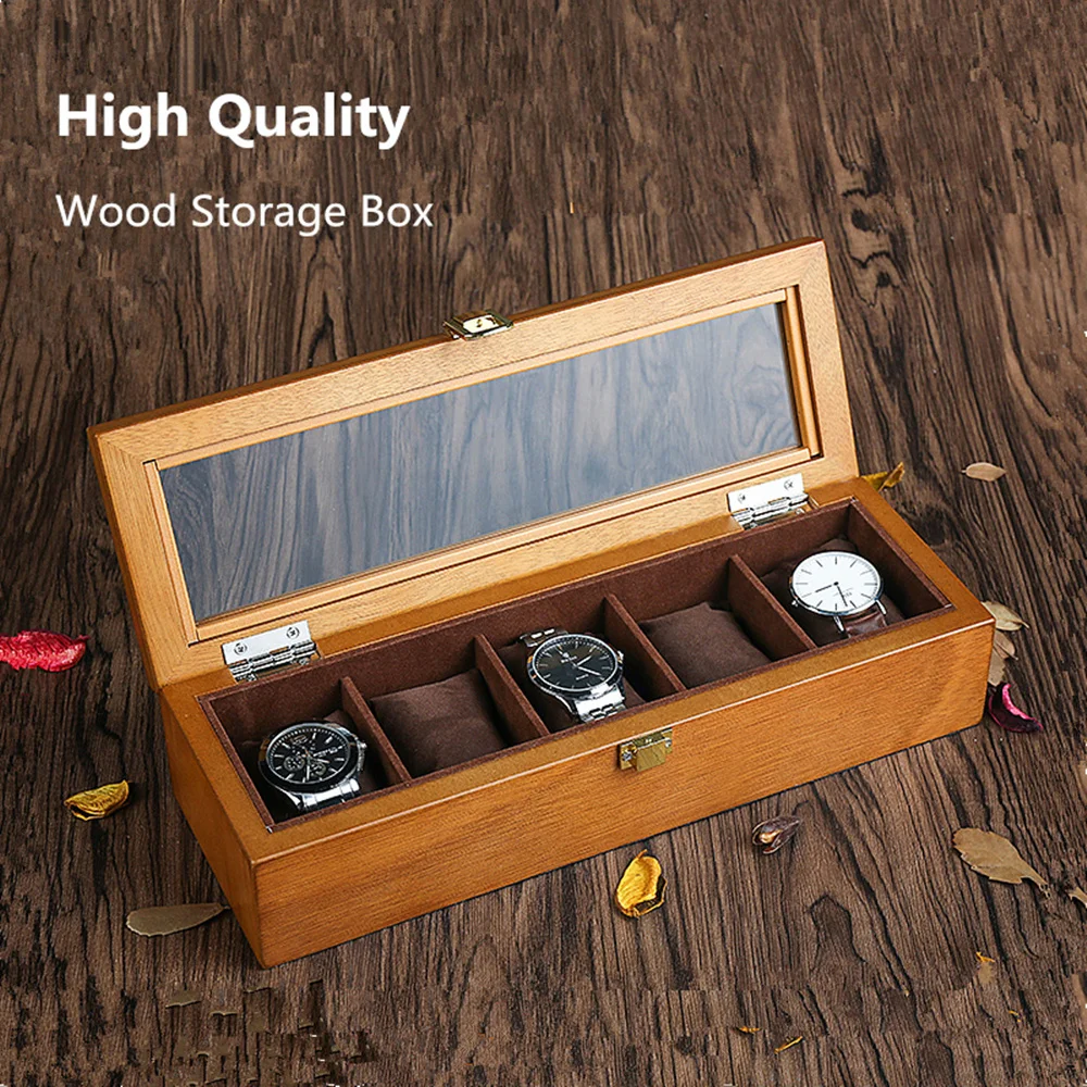 

5 Slots Wood Watch Box Case Fashion European Style Coffee Watch Storage Case Holder Wooden Jewelry Gift Display Boxes