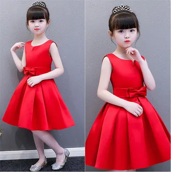 

2018 New Girl Kids Beautiful Elegant Birthday Holiday Dress Red Babies Bridesmaid Wedding Dress Kids Ball Gown Bow Party Dress