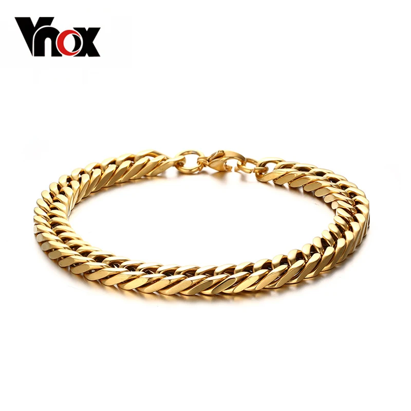 

Vnox 8.5inch Length Stainless Steel Hand Chain Bracelet for Men Gold-color and Silver-color