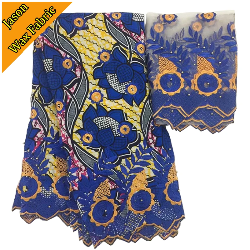 African Ankara Cotton Silk Lace Fabric Nigeria Style Guipure Embroidery