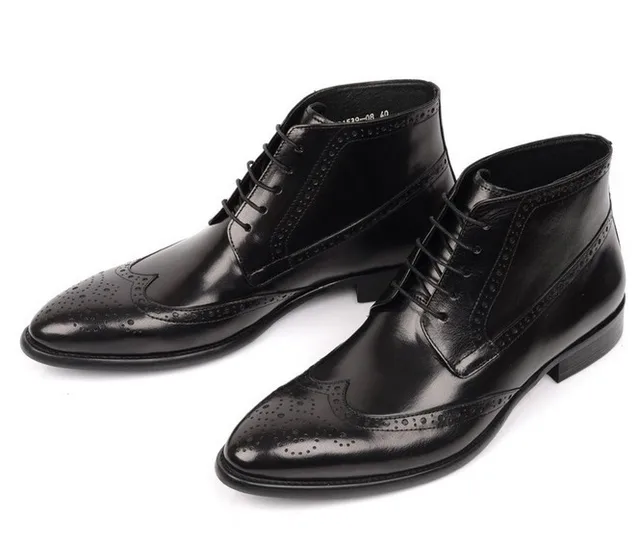 top italian style real cowhide leather pointed toe boots qshoes mens