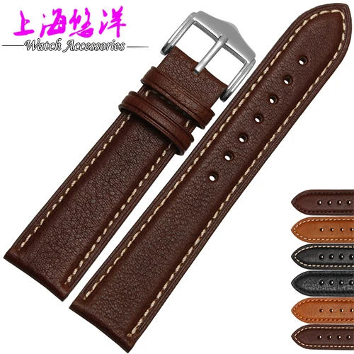 182022 24mm men and women genuine leather watch with stainless steel buckle