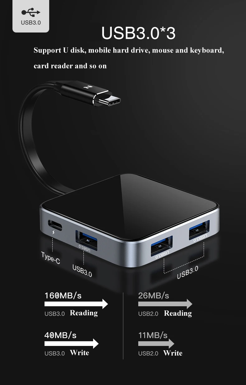 Nohon USB C HUB 3.0 HUB HDMI Thunderbolt 3 Adapter For MacBook Huawei P20 Pro Mate10 Samsung Galaxy S9 Note 9 Type C PD  USB HUB NH-HUB02 Details  (04)