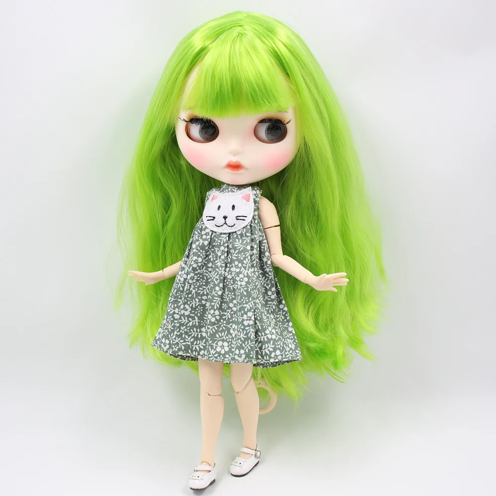Mia - Преміум Custom Neo Blythe Лялька із зеленим волоссям, білою шкірою та матовим надутим обличчям 1