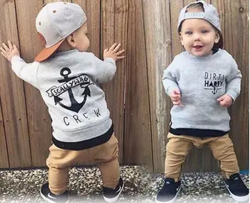 

Kids Baby girls boys clothes sets 2018 Autumn Long Sleeve Dirty Harry Sweater+Khaki Trousers 2pcs Boys clothing Outfits