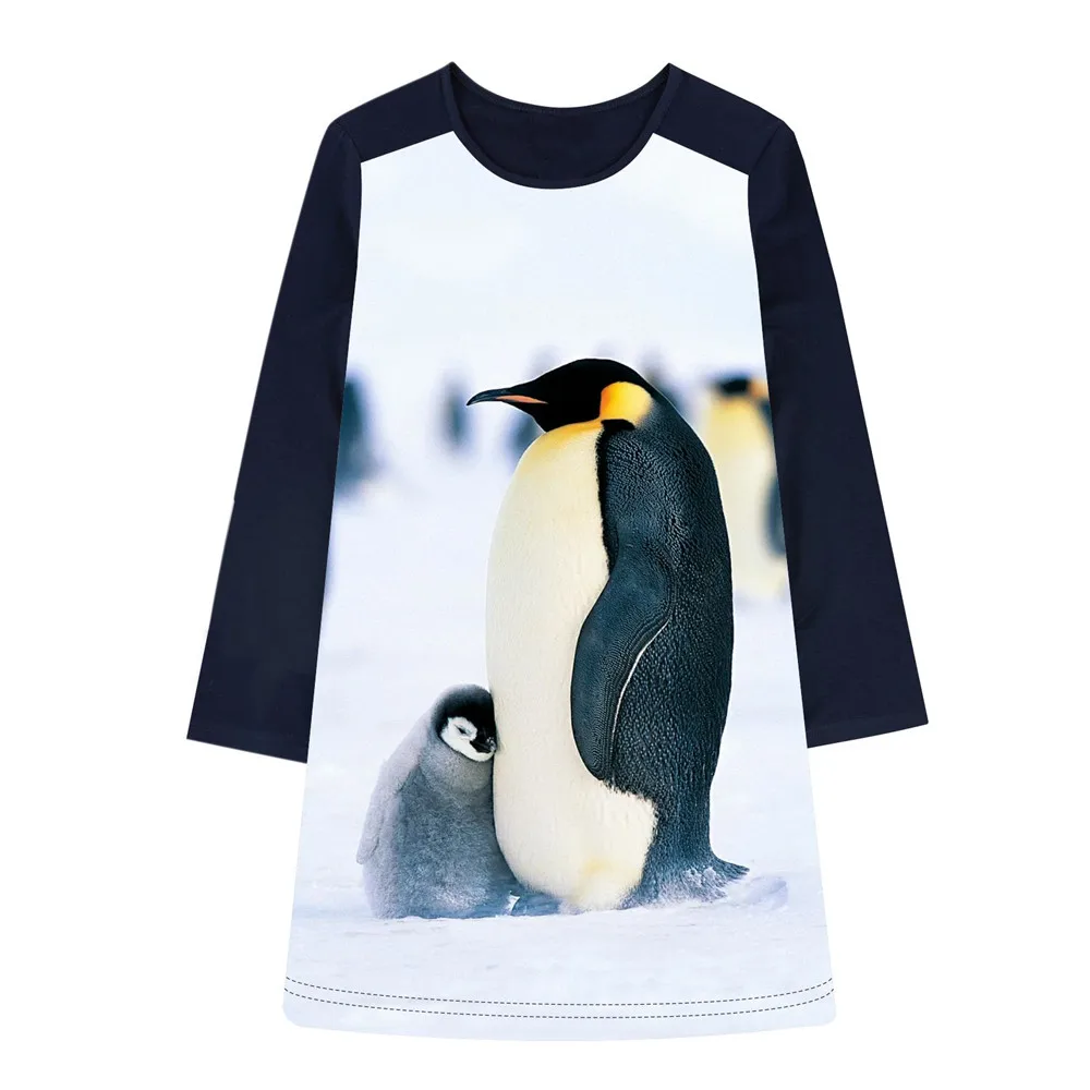 Girls Dress Summer penguin Print Dresses for Girls Formal Party Kids