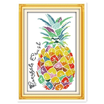 

Color Pineapple Home decoration Painting Embroidery Cross Set 11CT 14CT Printed On Canvas Chinese Counted Cross Stitch Pattern