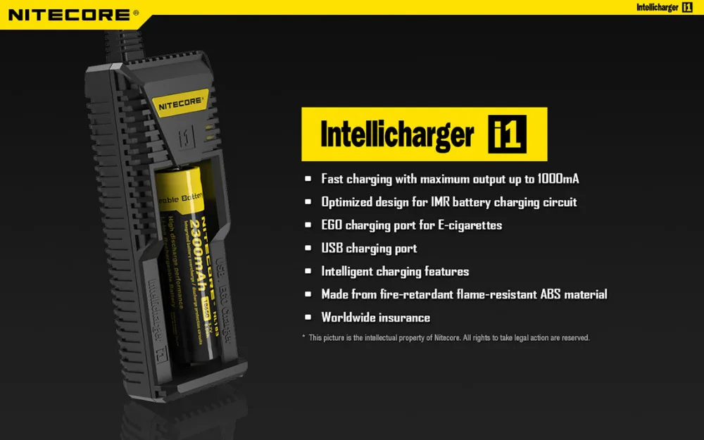 

100% Original Nitecore I1 Charger Fast Charger Quick Charger With Usb Charger For Phone For EGO Battery For IMR Li-ion Battery