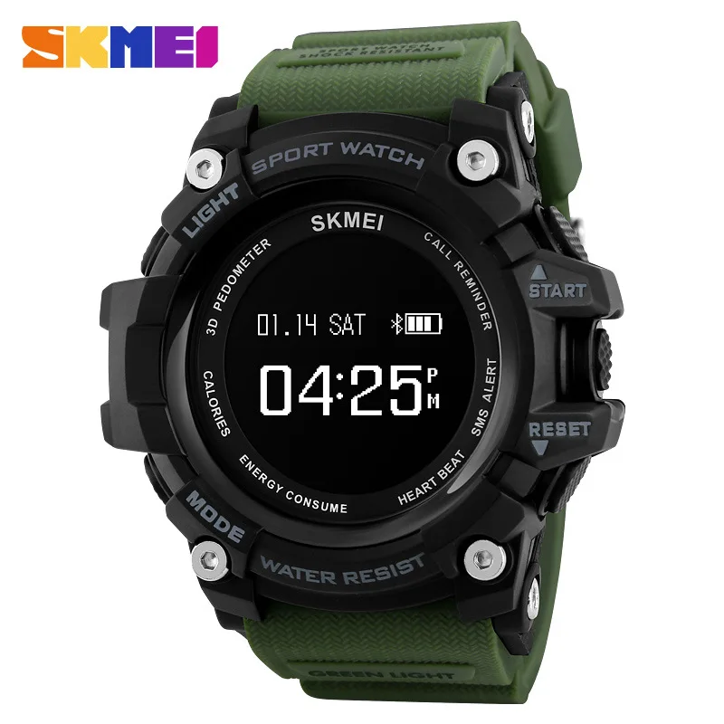 SKMEI Bluetooth Монитор Сердечного Ритма Смарт наручные часы мужские военные часы мужские спортивные Relogio Masculino цифровые аналоговые 1188 - Цвет: green