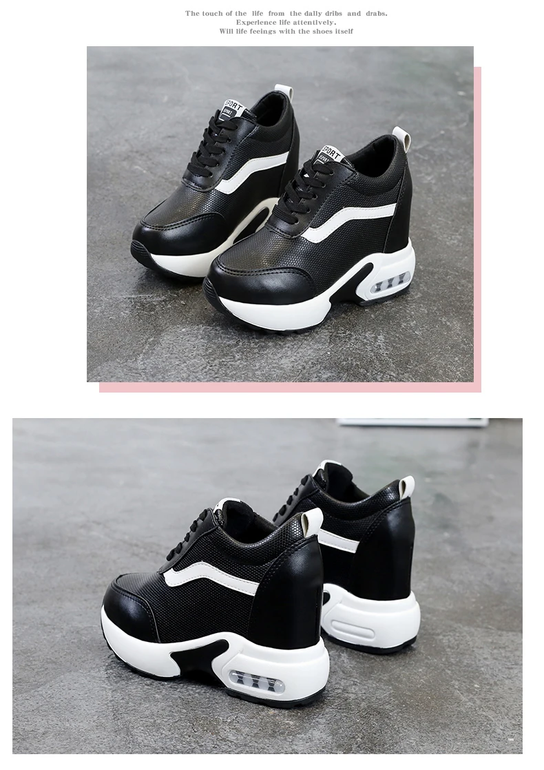 10CM Wedge Woman Sneakers Platform Spring Autumn Pu Leather New Female Casual Shoes Wedge Breathable Sneakres Ladies