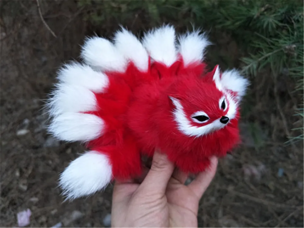 Fancytrader Lovely Nine-tails Fox Plush Toys Mini Realistic Red Brown Fox Animals Doll Decoration Props 10x7cm4