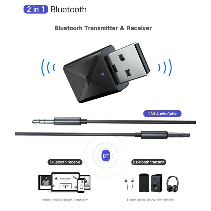 USB интерфейс Bluetooth 5,0 приемный передатчик 2-в-1 для автомобиля и ТВ тер