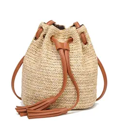Модная женская небольшая сумка-корзина, ручная Плетеная соломенная сумка-мессенджер с кисточками, Женская сумочка, летняя сумочка для