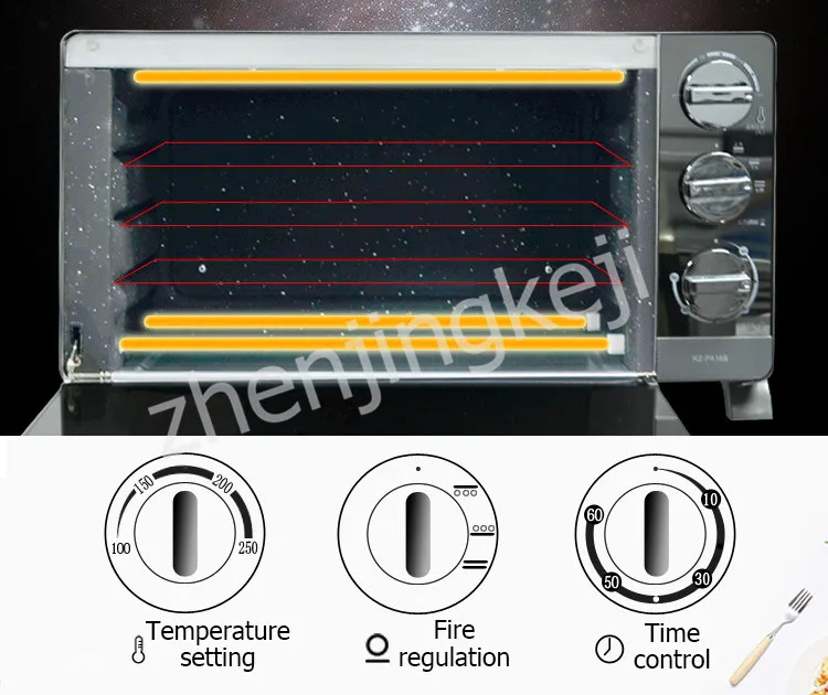 Электрическая печь зеркальная поверхность электрическая коробка для выпечки 16л автоматическая ручка для обезжиривания переключатель Регулируемый светильник постоянной температуры
