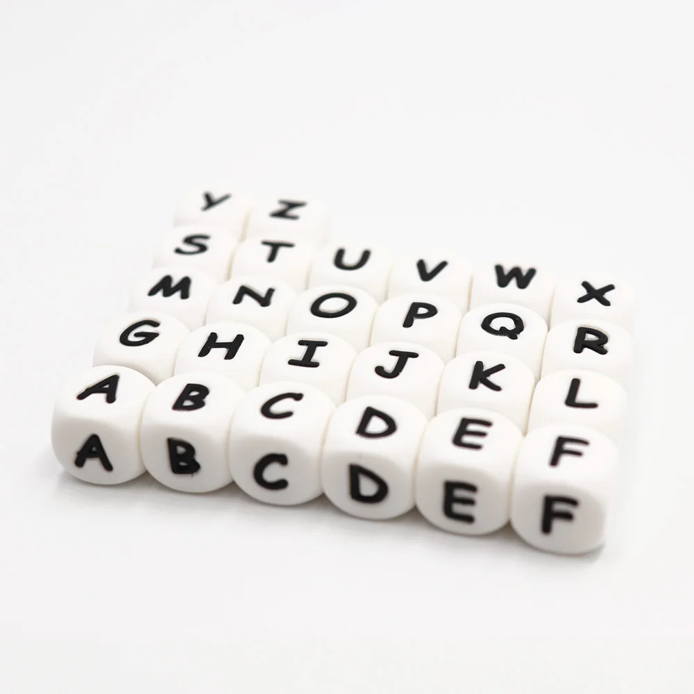 TYRY.HU 200Pcs 12mm Silicone Letter Beads Food Grade Teething Nursing Loose Silicone Beads Chewing Pacifier Chain Teether Bead
