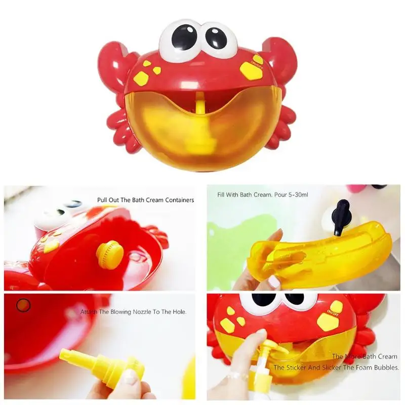 Red Plastic Crab Pattern Bubble Machine Pleasant Music Bubble Maker Baby Children Bath Shower Bathroom Soap Machine Toys Fun Toy Red Plastic Crab Pattern Bubble Machine Pleasant Music Bubble Maker Baby Children Bath Shower Bathroom Soap Machine Toys Fun Toy