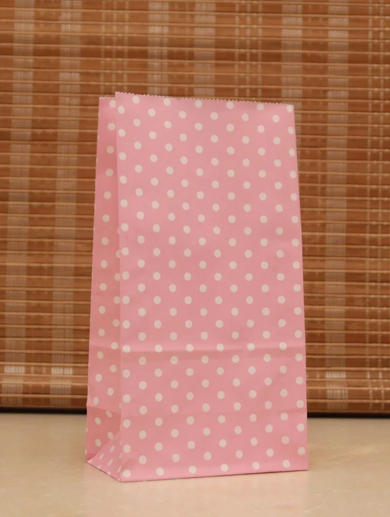 

Wholesale 50pcs/lot Dots Design Pink Paper Bag 23x12x7.5cm Kraft Gift Bag Favor Jewelry Snacks Boutique Gifts Packaging Bags