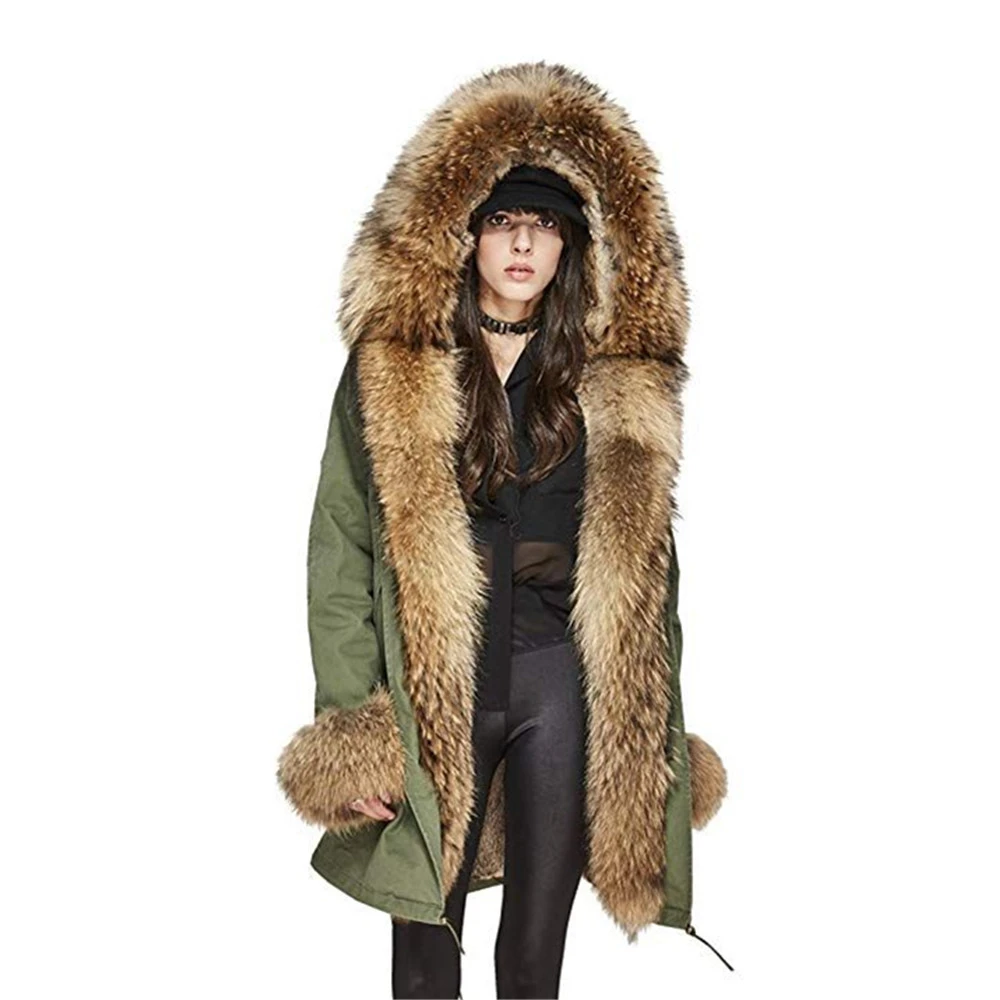 

TOPFUR 2019 Fashion Winter Natural Raccoon Fur Parka With Hood Long Parka Jacket Women Real Fur Coat Women Outwear Thick Parkas