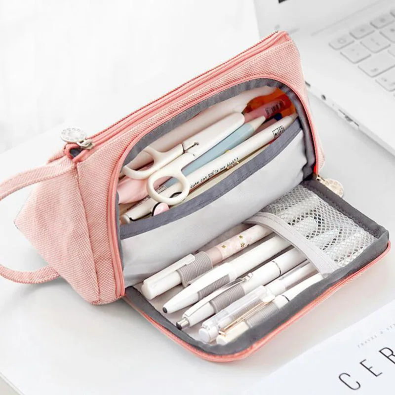 

Kawaii Pencil Case Large Capacity Pen Bags Makeup Pouch Durable Canvas Triangle Student Stationery Storage Bag School